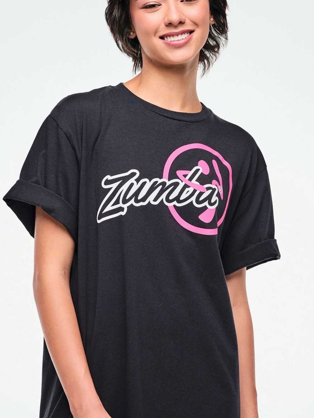 Zumba Fitness Black Tee with Pink and White Logo